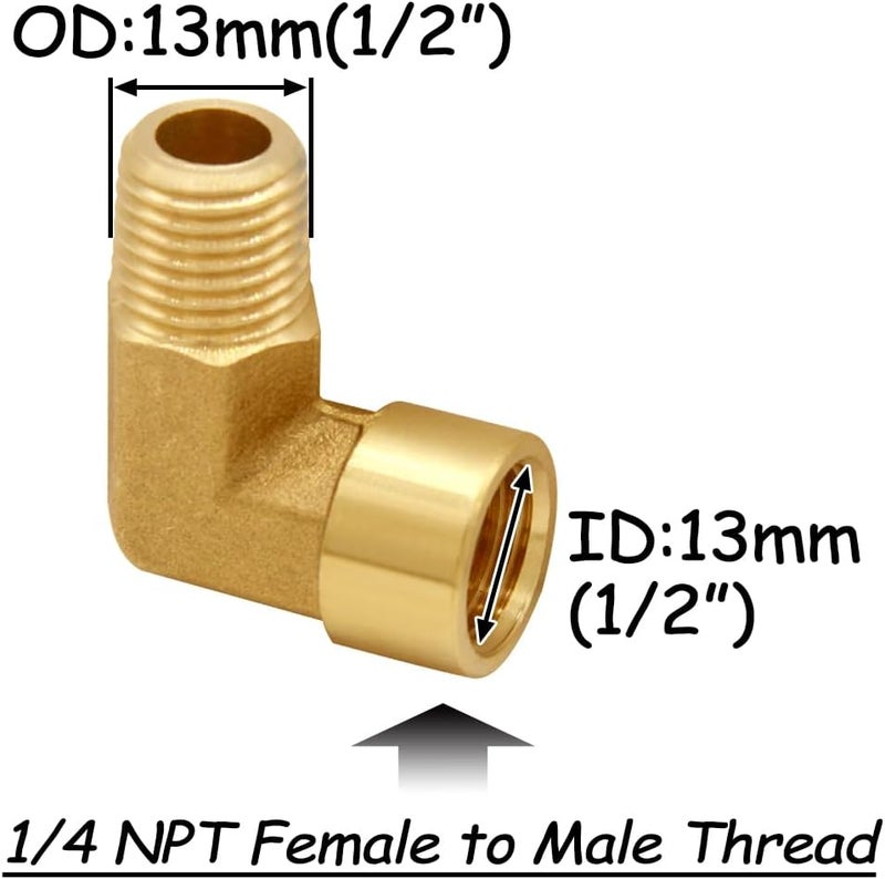 3PCS Brass 1/4 Inch NPT Elbow Pipe Fitting 1/4" NPT Female to 1/4" NPT Male for Water/Oil/Gas